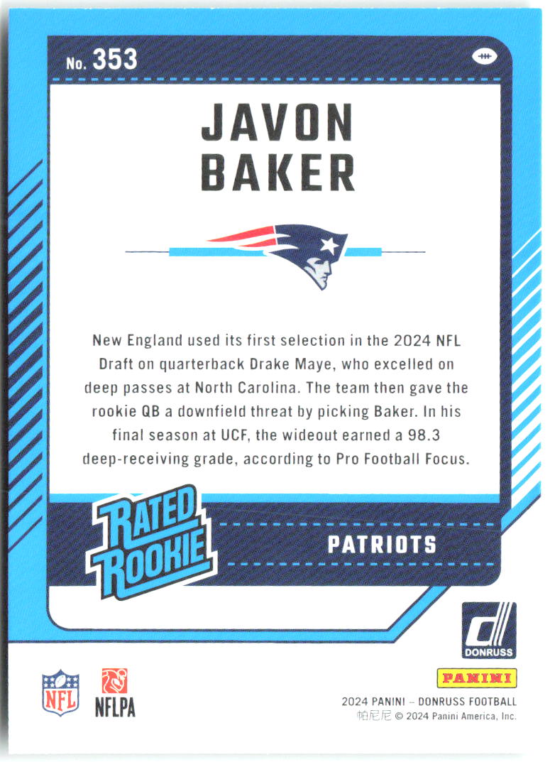 Javon Baker Donruss - Press Proof Green 353 2024 New England Patriots
