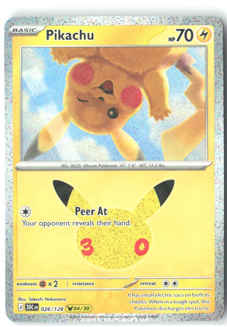 Pikachu Holo Pikachu Rare ME 30th Celebration 026/128 NM Takeshi Namakura