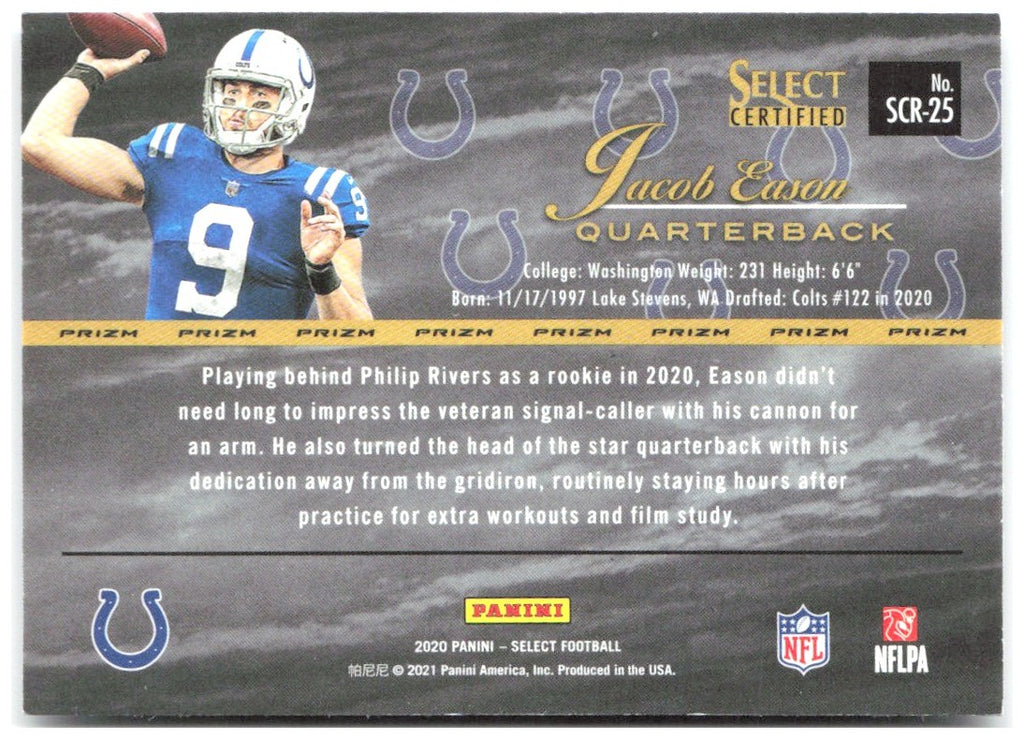 Jacob Eason Select Select Certified Rookies Prizm SCR-25 2020 Indianapolis Colts