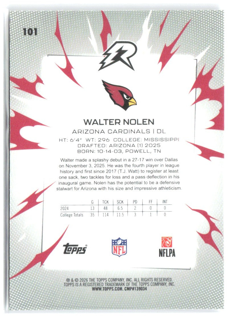 Walter Nolen Topps Resurgence 101 2025 Arizona Cardinals RC