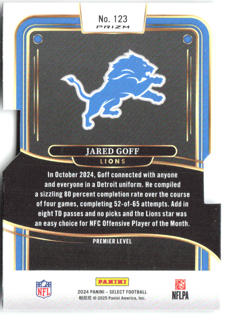 Jared Goff Panini Select - Silver Prizm Die Cut 123 2024 Detroit Lions