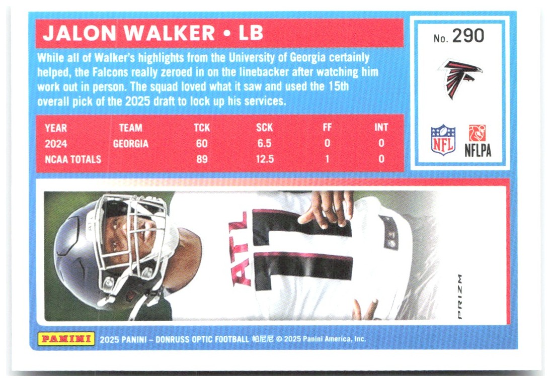 Jalon Walker Donruss Optic - Holo 290 2025 Atlanta Falcons