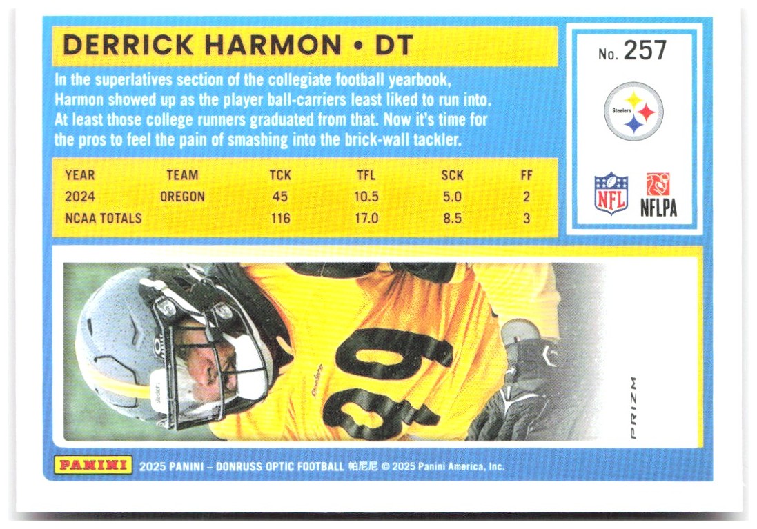 Derrick Harmon Donruss Optic - Pink 257 2025 Pittsburgh Steelers