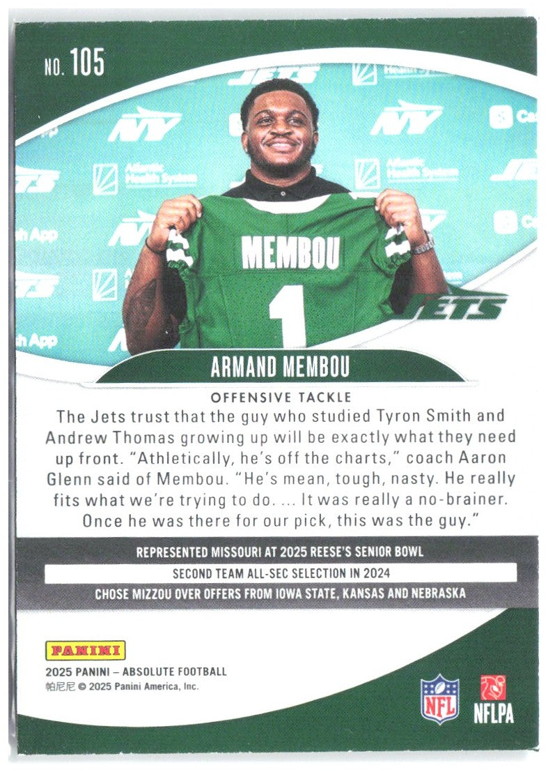Armand Membou Panini Absolute - Retail 105 2025 New York Jets RC