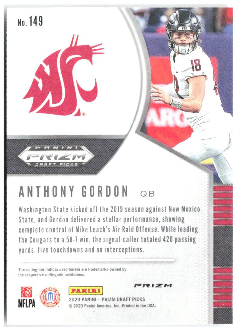 Anthony Gordon Prizm Draft Picks Prizms Silver 149 2020 Washington State Cougars