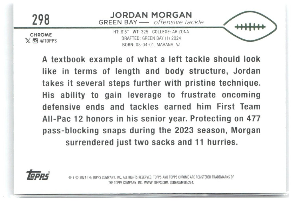 Jordan Morgan Topps Chrome - Refractor 298 2024 Green Bay Packers