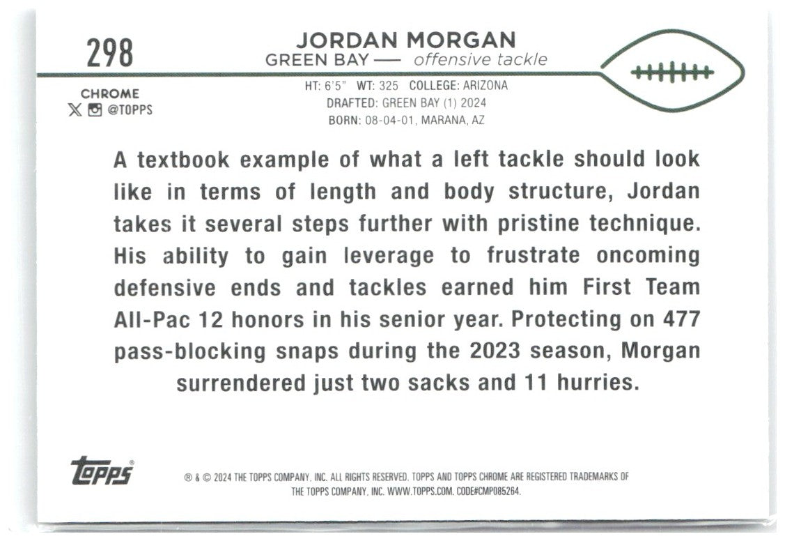 Jordan Morgan Topps Chrome - Refractor 298 2024 Green Bay Packers