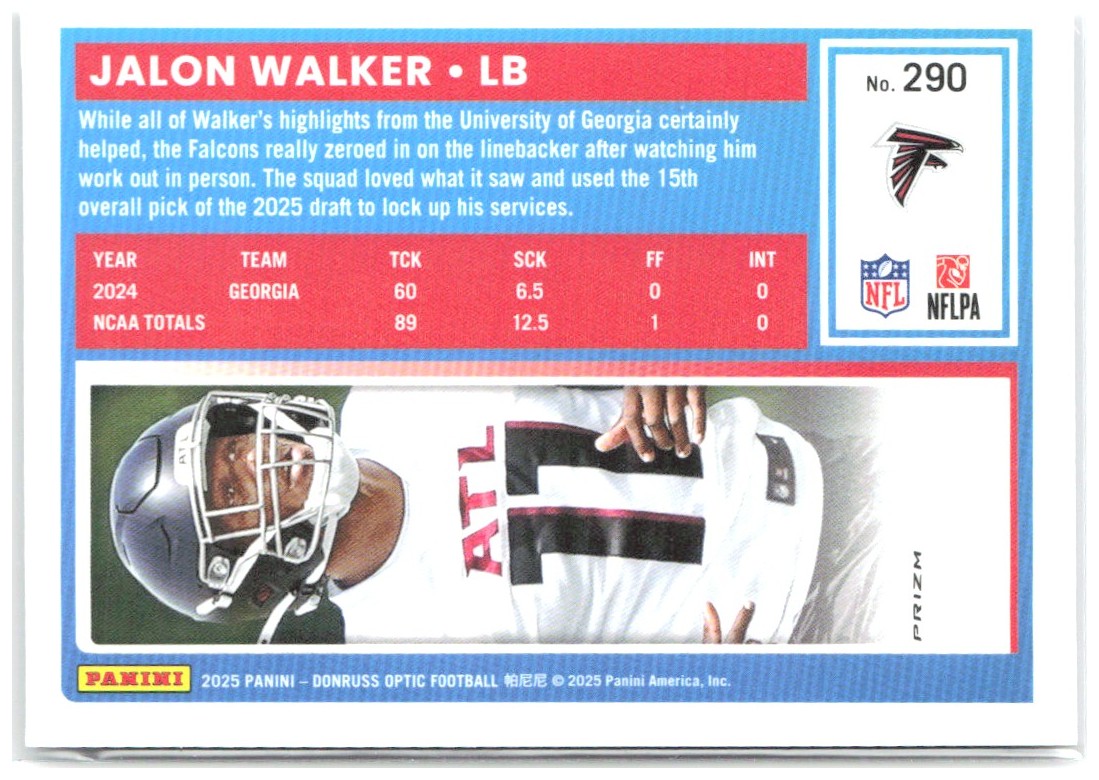 Jalon Walker Donruss Optic - Purple Shock 290 2025 Atlanta Falcons