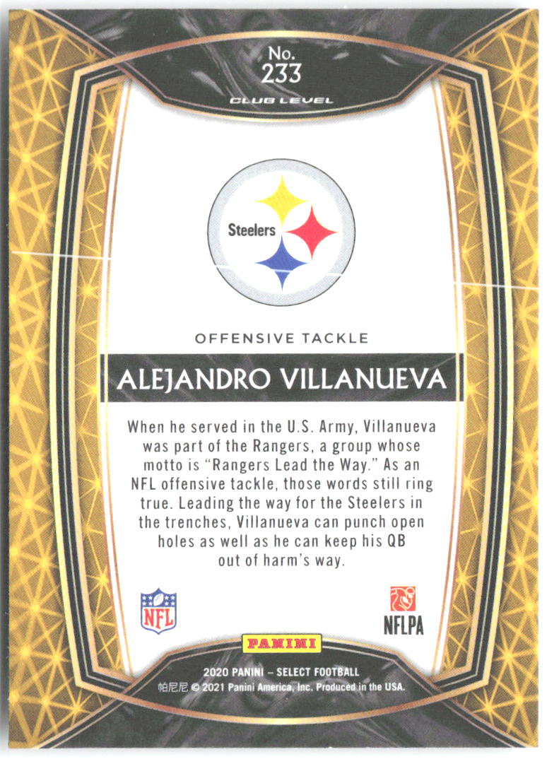 Alejandro Villanueva Panini Select 233 2020 Pittsburgh Steelers