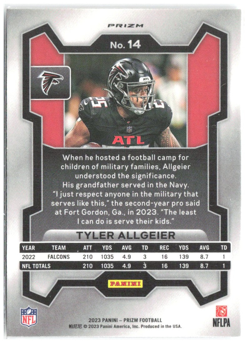 Tyler Allgeier Panini Prizm - Silver 14 2023 Atlanta Falcons