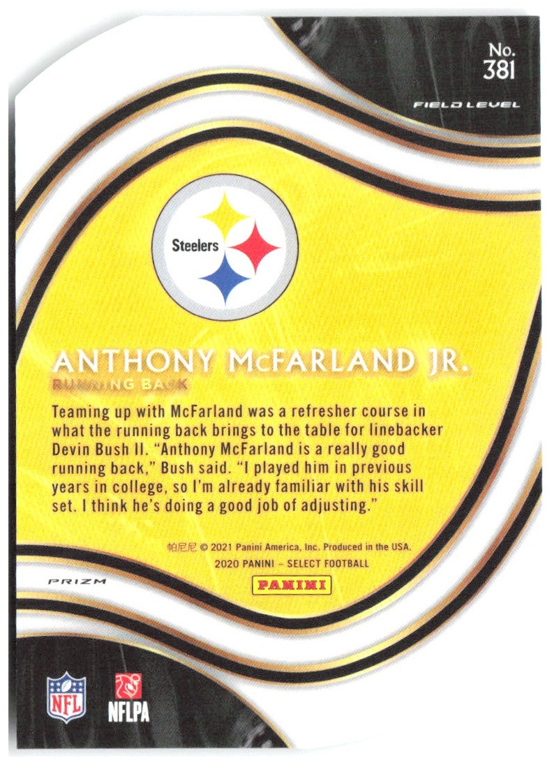 Anthony McFarland Jr. Select - White Prizm Die Cut 381 2020 Pittsburgh Steelers