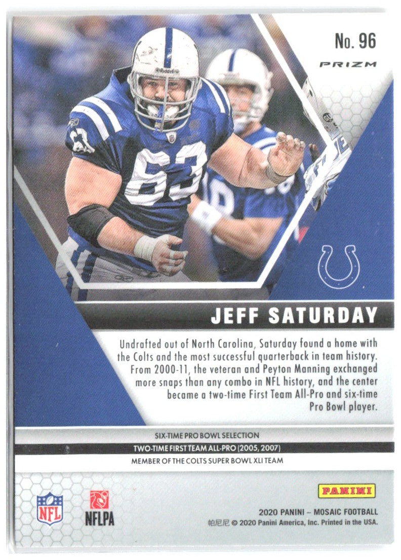 Jeff Saturday Panini Mosaic - Prizm Reactive Blue 96 2020 Indianapolis Colts
