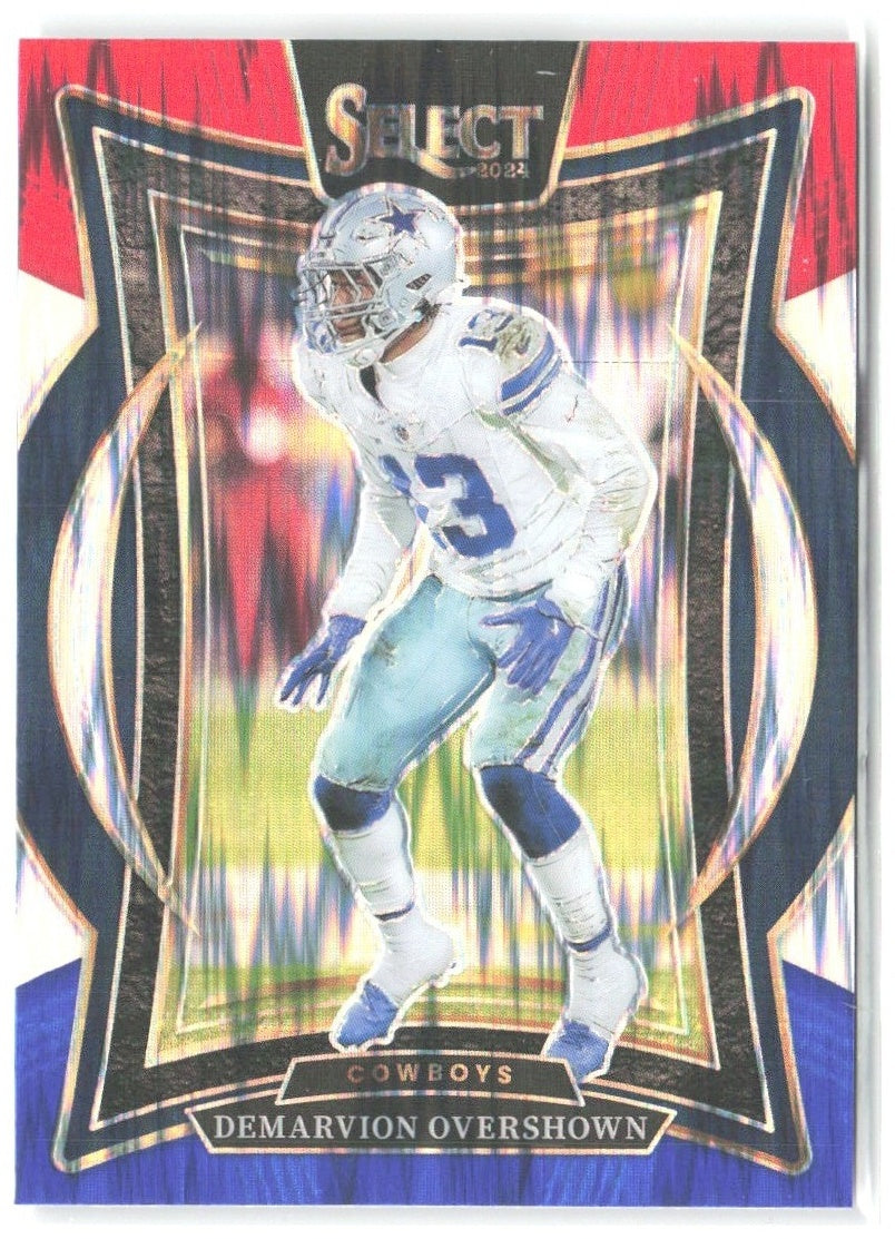 Demarvion Overshown Panini Select Red & Blue Prizm Shock 48 2024 Dallas Cowboys