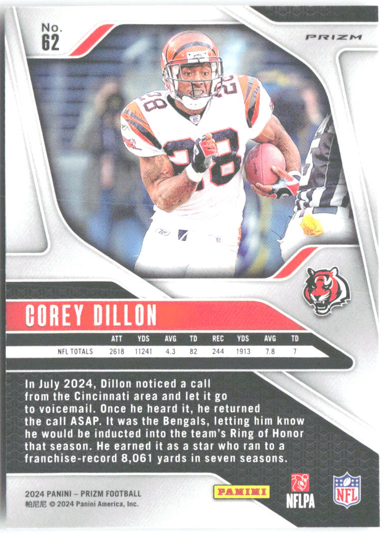 Corey Dillon Panini Prizm - Silver 62 2024 Cincinnati Bengals