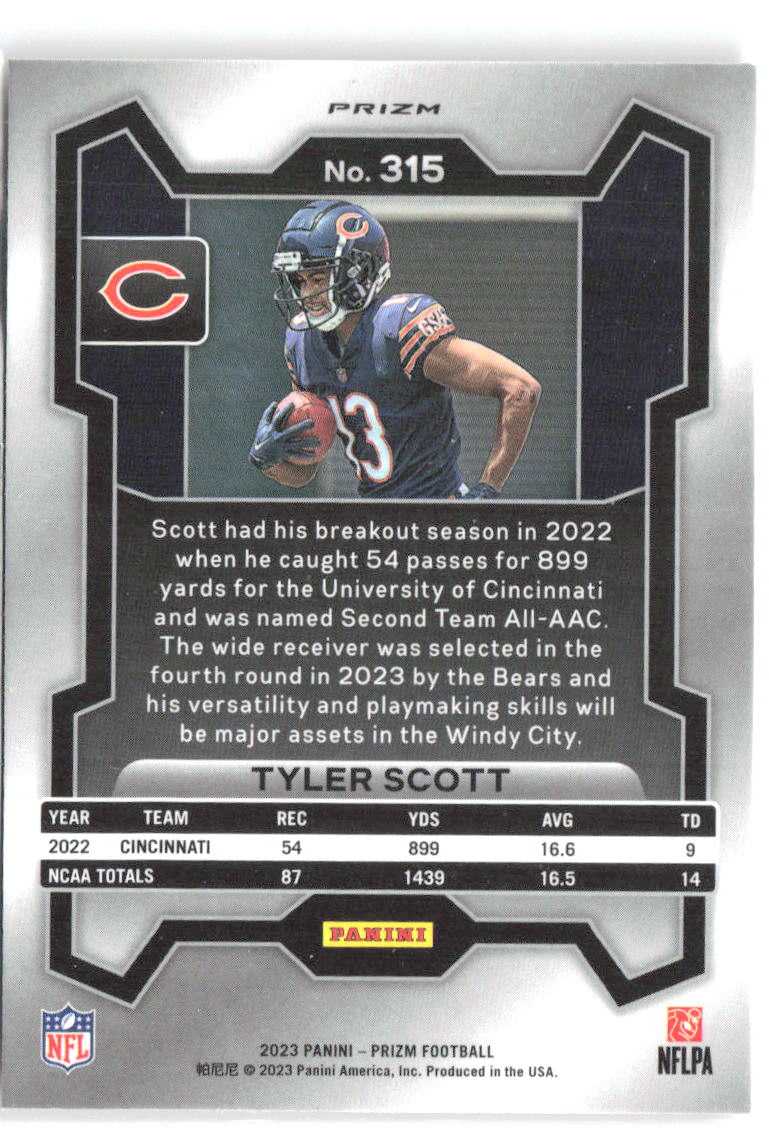 Tyler Scott Panini Prizm - Lazer 315 2023 Chicago Bears