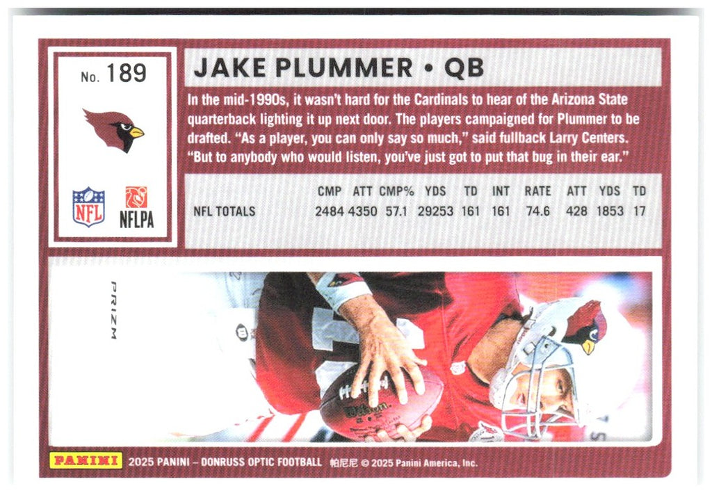 Jake Plummer Donruss Optic - Holo 189 2025 Arizona Cardinals