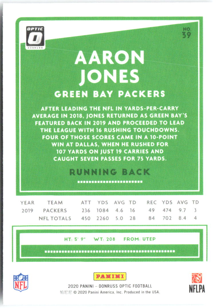 Aaron Jones Donruss Optic 39 2020 Green Bay Packers