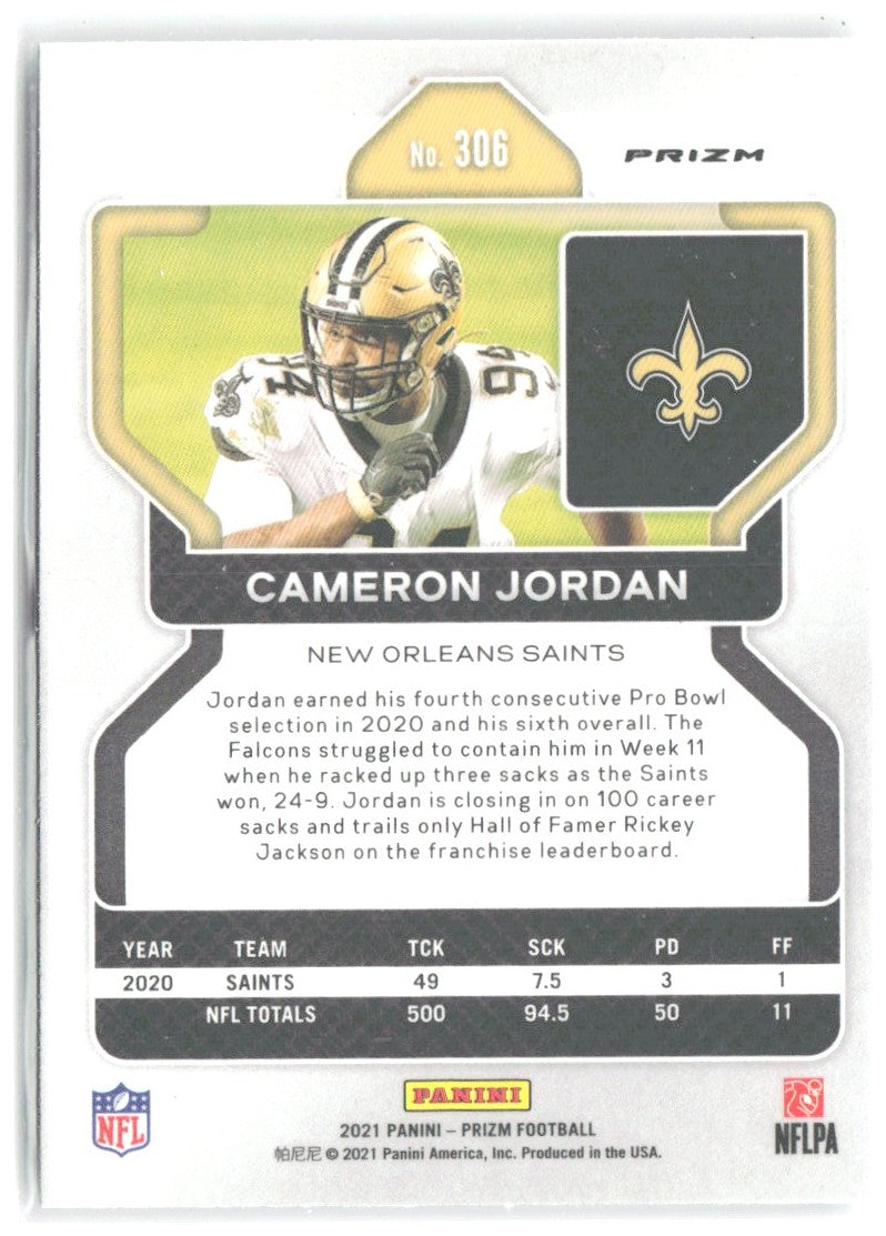 Cameron Jordan Panini Prizm - Silver 306 2021 New Orleans Saints