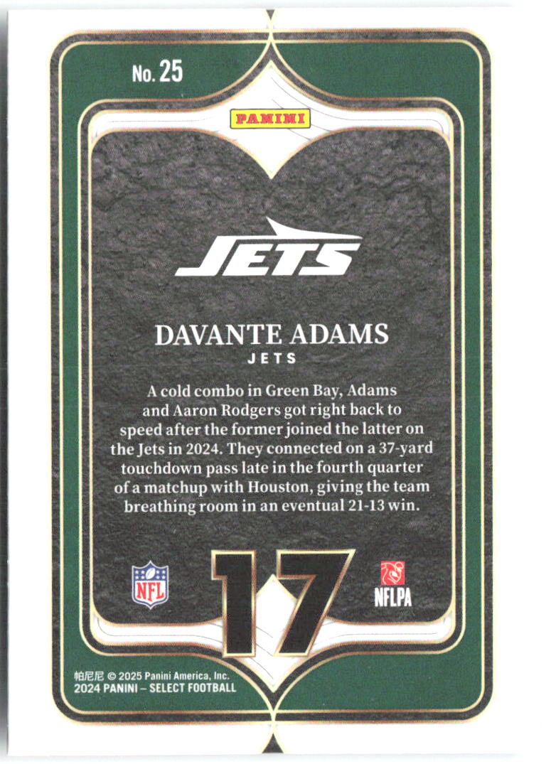 Davante Adams Panini Select - Select Numbers 25 2024 New York Jets