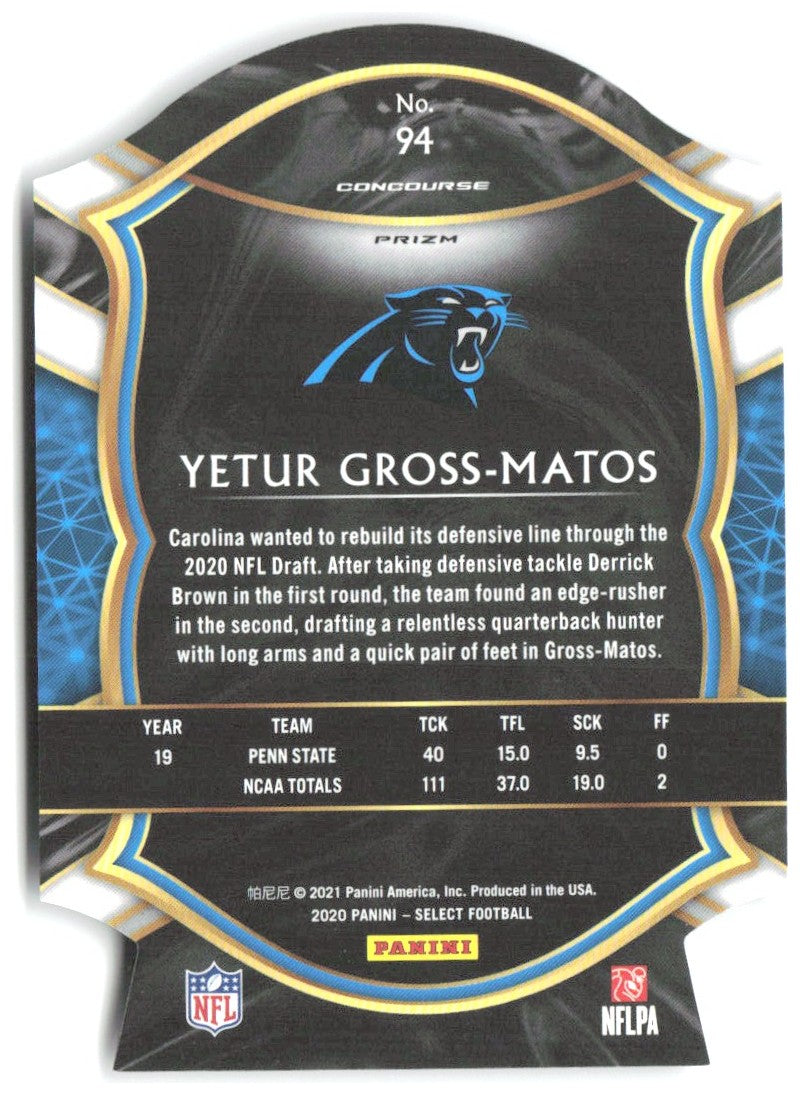 Yetur Gross-Matos Panini Select - Purple Prizm Die Cut 94 2020 Carolina Panthers