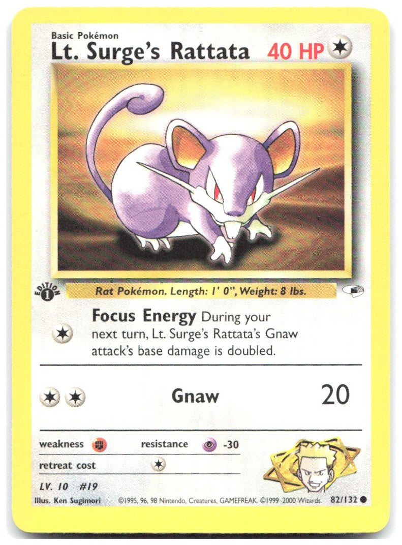 Lt. Surge's Rattata 1st Edition Common Gym Heroes 082/132 NM Ken Sugimori