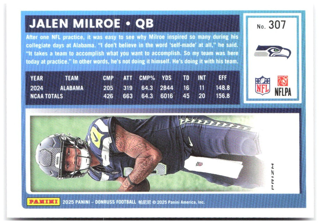 Jalen Milroe Donruss Optic Rated Rookies Preview Pink 307 2025 Seattle Seahawks