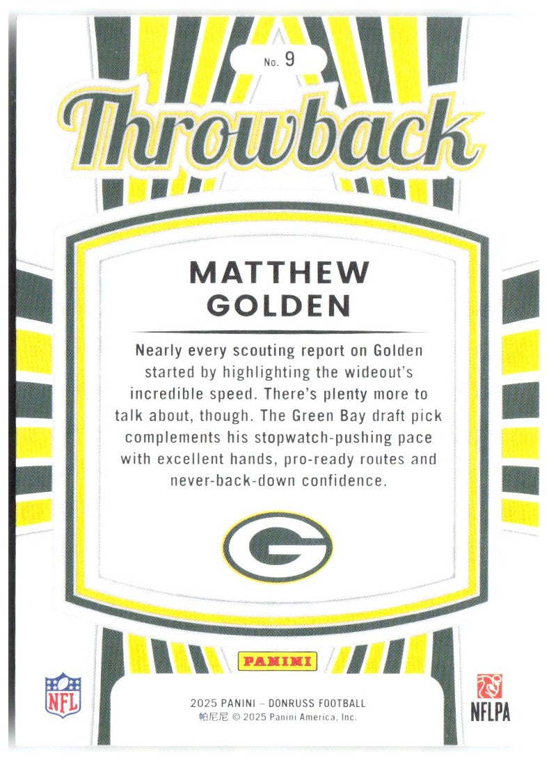 Matthew Golden Donruss - Rated Rookies Throwback 9 2025 Green Bay Packers