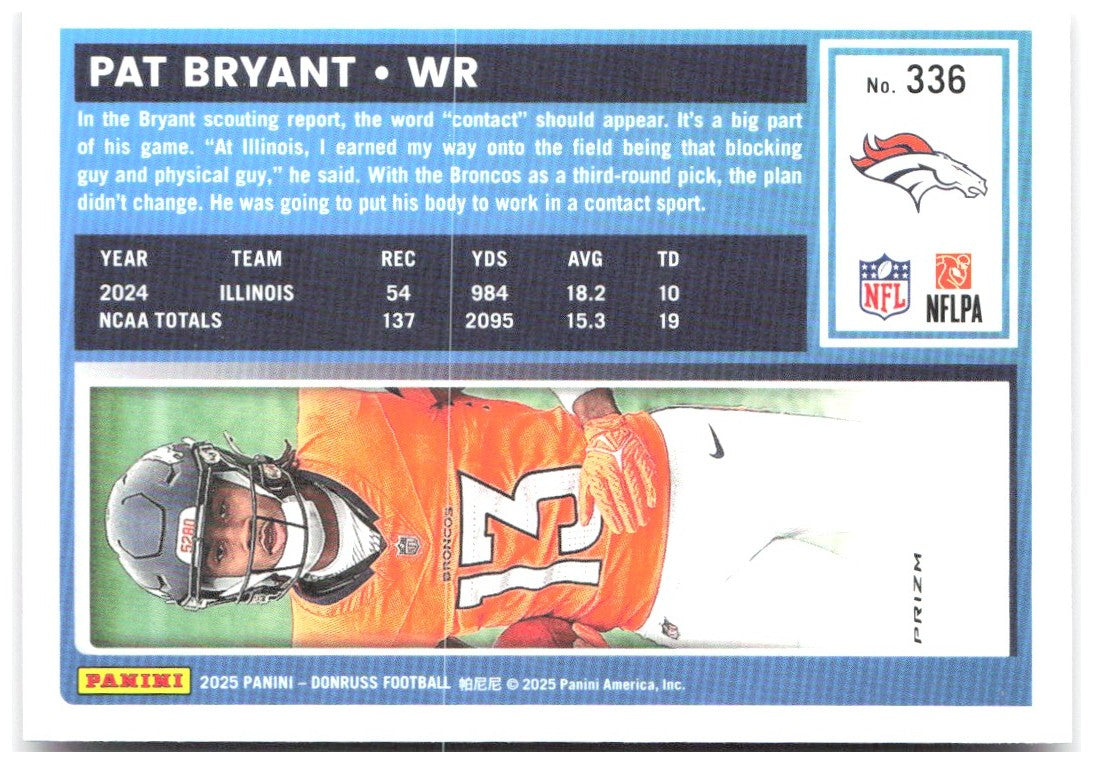 Pat Bryant Donruss - Optic Rated Rookies Preview Pink 336 2025 Denver Broncos