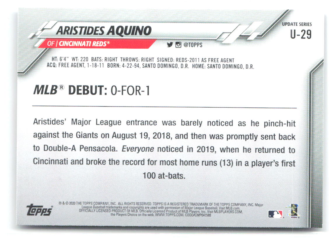 Aristides Aquino Topps Update U-29 2020 Cincinnati Reds