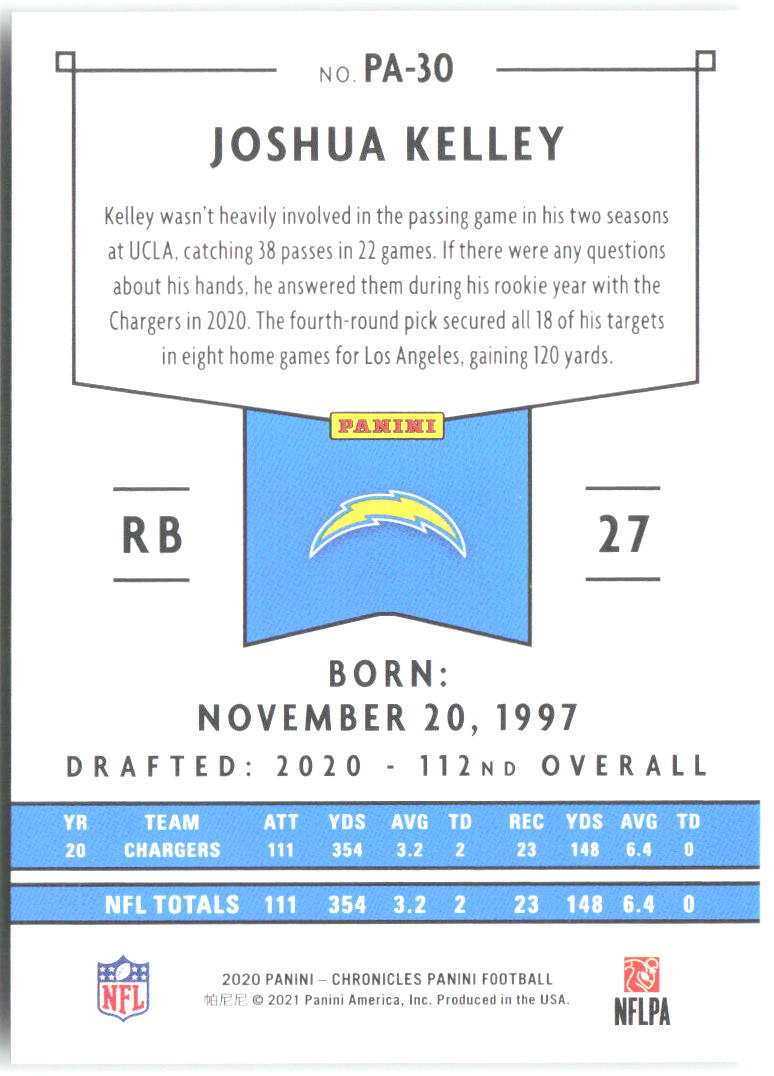 Joshua Kelley Panini Chronicles - Panini PA-30 2020 Los Angeles Chargers