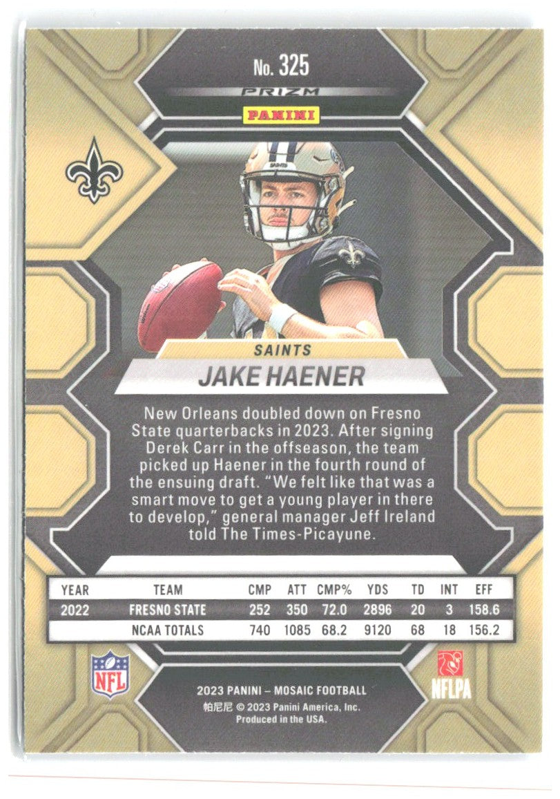 Jake Haener Panini Mosaic - Reactive Blue Mosaic 325 2023 New Orleans Saints