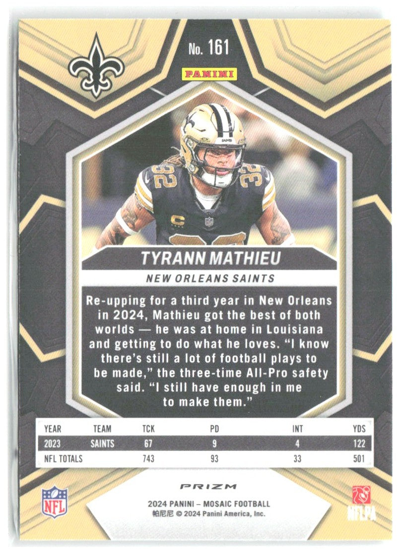 Tyrann Mathieu Panini Mosaic - Mosaic Green 161 2024 New Orleans Saints