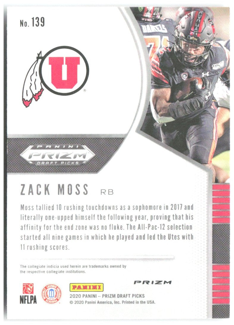 Zack Moss Panini Prizm Draft Picks - Prizms Silver 139 2020 Utah Utes