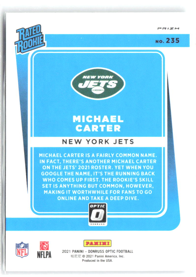 Michael Carter Donruss Optic - Holo 235 2021 New York Jets