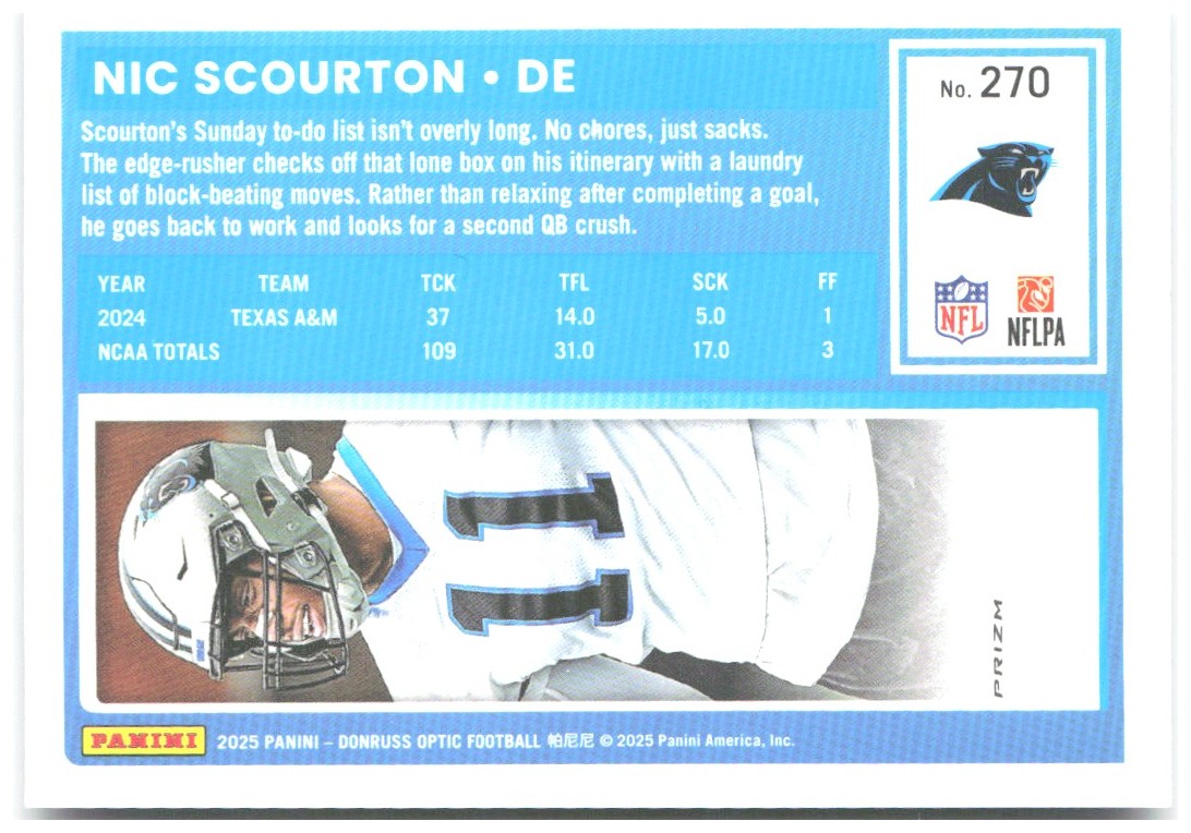 Nic Scourton Donruss Optic - Purple Shock 270 2025 Carolina Panthers