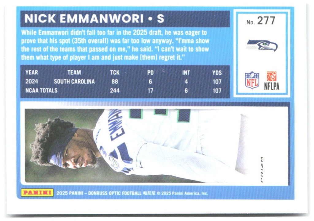 Nick Emmanwori Donruss Optic - Purple Shock 277 2025 Seattle Seahawks