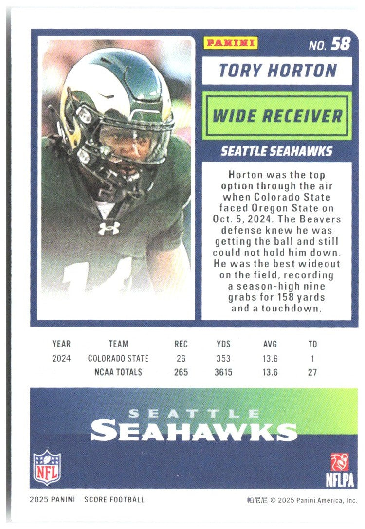 Tory Horton Score 58 2025 Seattle Seahawks RC