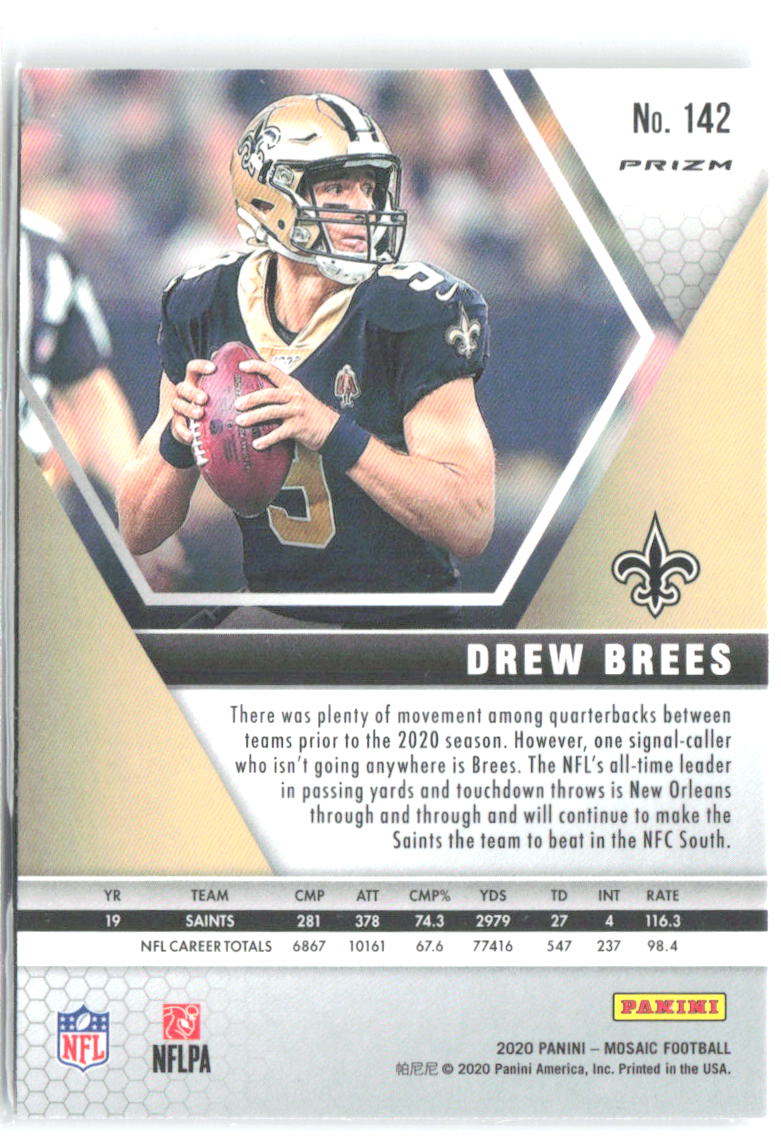 Drew Brees Panini Mosaic - Prizm Silver 142 2020 New Orleans Saints