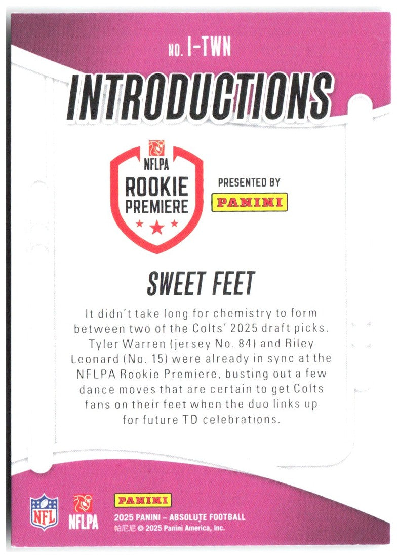 Sweet Feet Panini Absolute - Introductions I-TWN 2025 Indianapolis Colts
