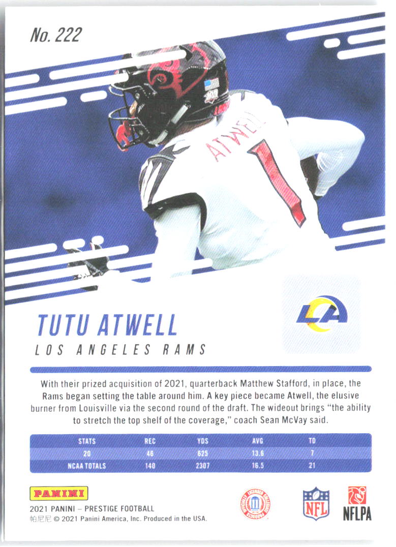Tutu Atwell Panini Prestige - Xtra Points Diamond 222 2021 Los Angeles Rams