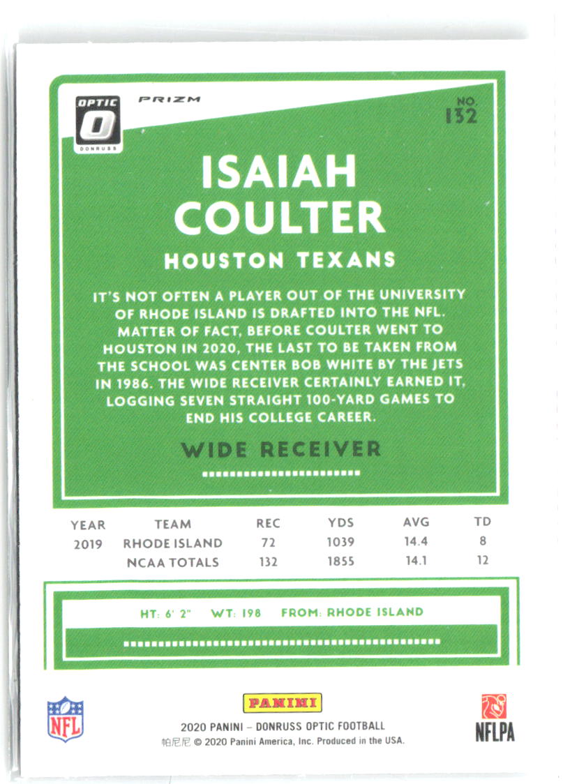 Isaiah Coulter Donruss Optic - Holo 132 2020 Houston Texans