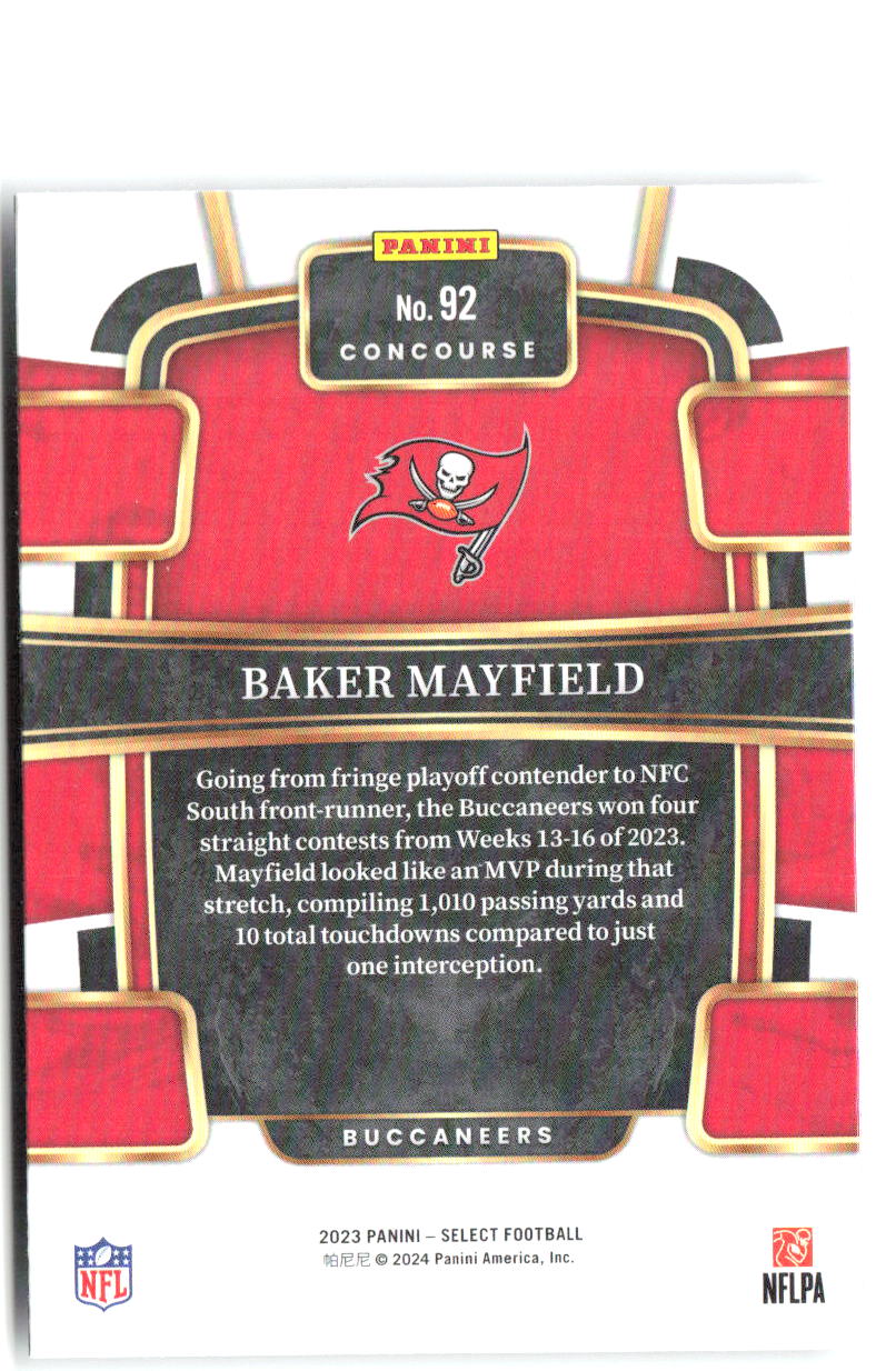Baker Mayfield Panini Select 92 2023 Tampa Bay Buccaneers
