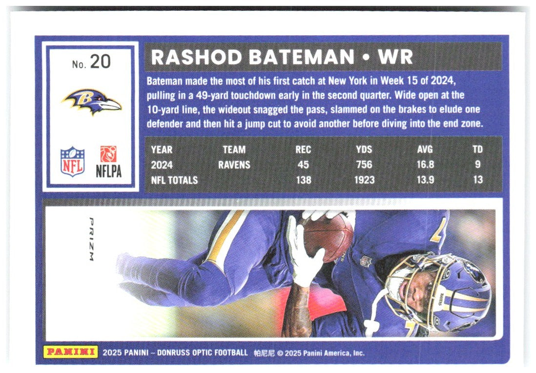 Rashod Bateman Donruss Optic - Holo 20 2025 Baltimore Ravens