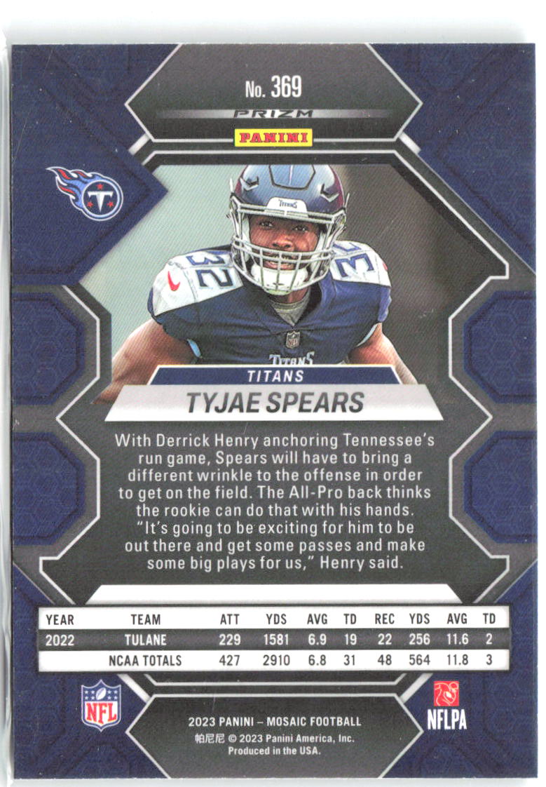 Tyjae Spears Panini Mosaic - Green Mosaic 369 2023 Tennessee Titans