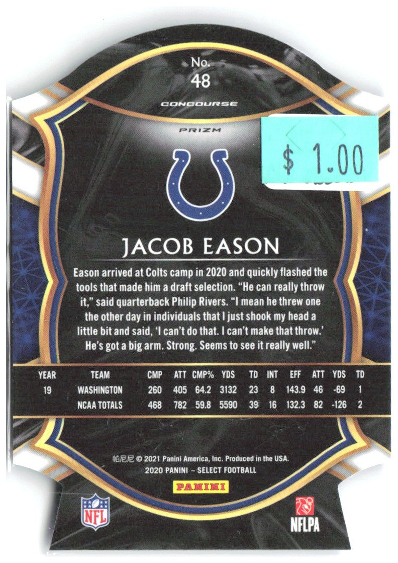 Jacob Eason Panini Select - Blue Prizm Die Cut 48 2020 Indianapolis Colts