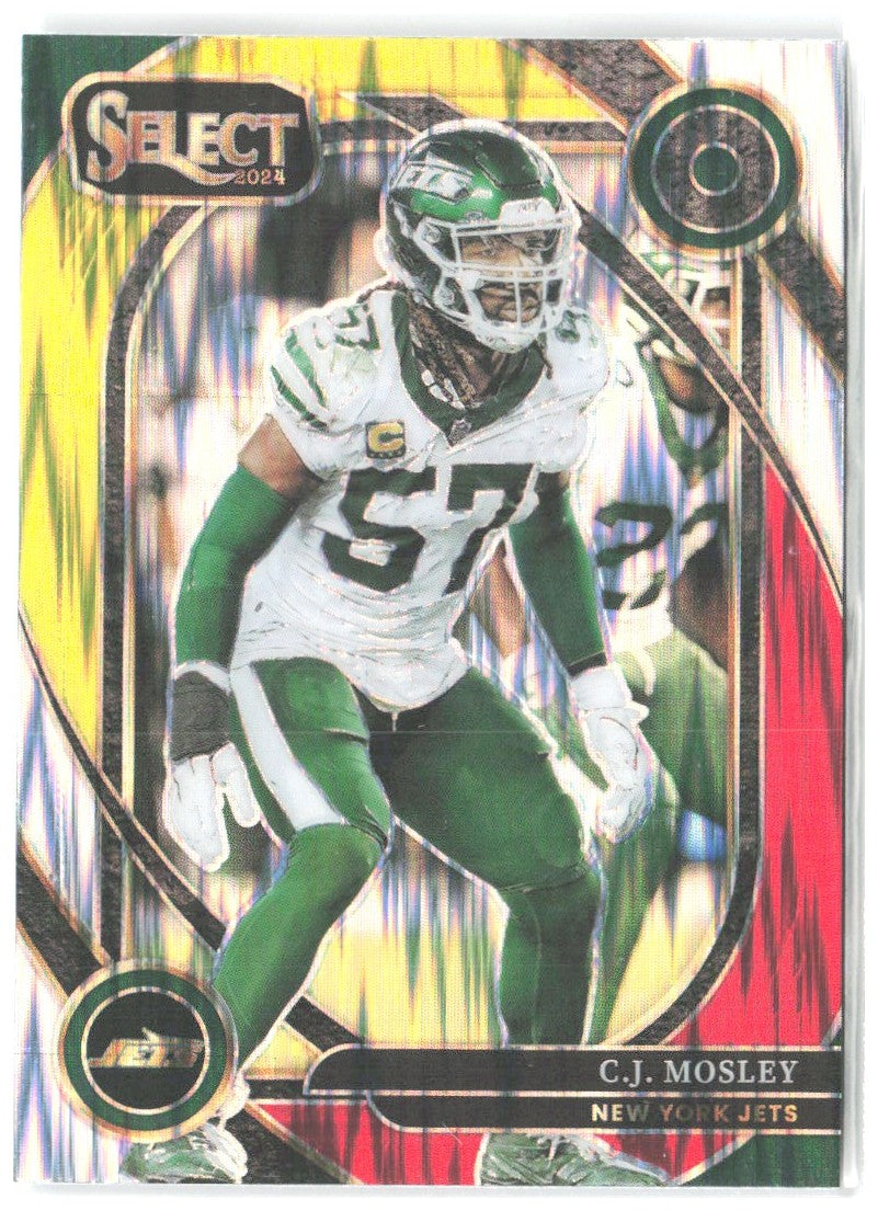 C.J. Mosley Panini Select - Red & Yellow Prizm Shock 214 2024 New York Jets