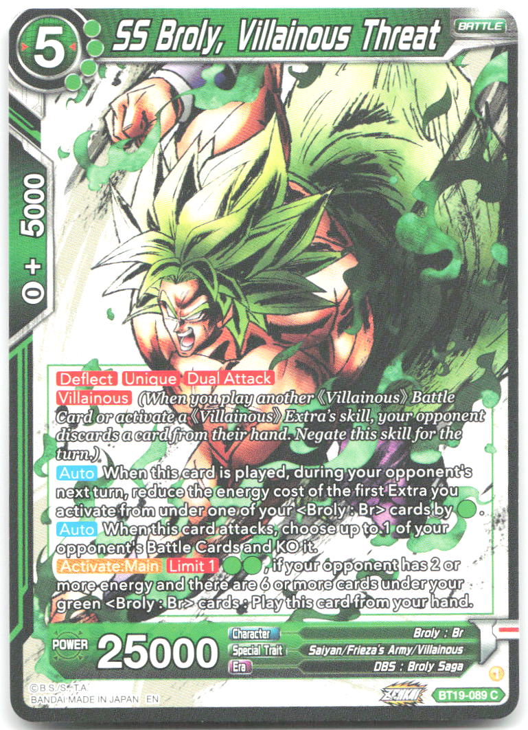 SS Broly Villainous Threat Common Fighter's Ambition BT19 089 NM