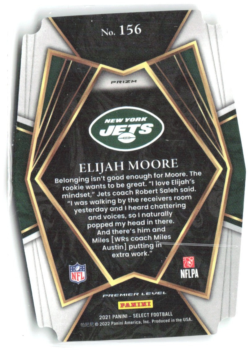 Elijah Moore Panini Select Green and Yellow Prizm Die Cut 56 2021 New York Jets