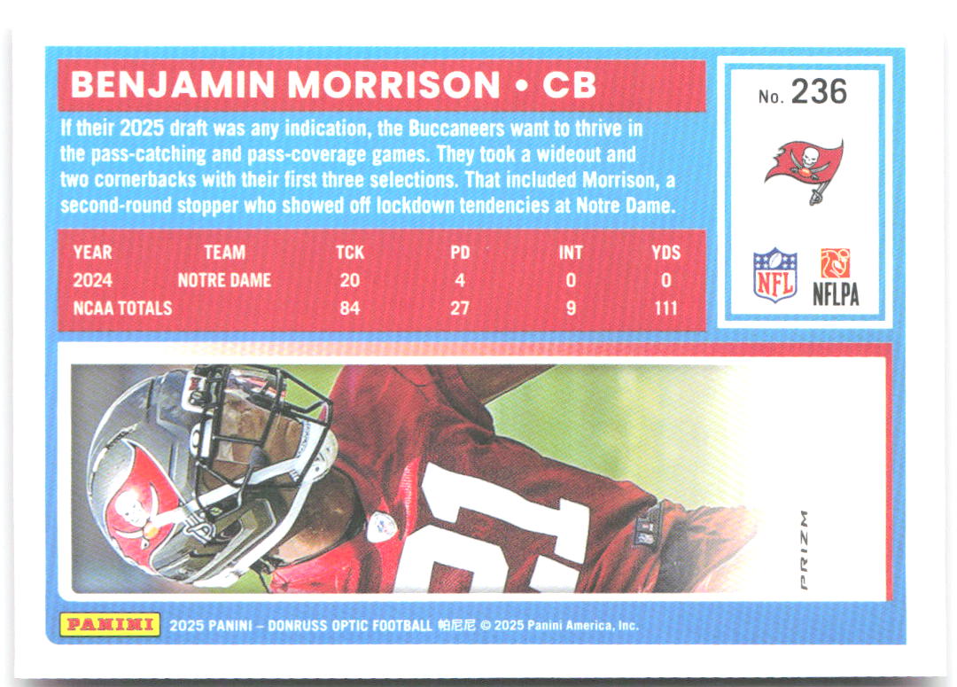 Benjamin Morrison Donruss Optic - Pink 236 2025 Tampa Bay Buccaneers