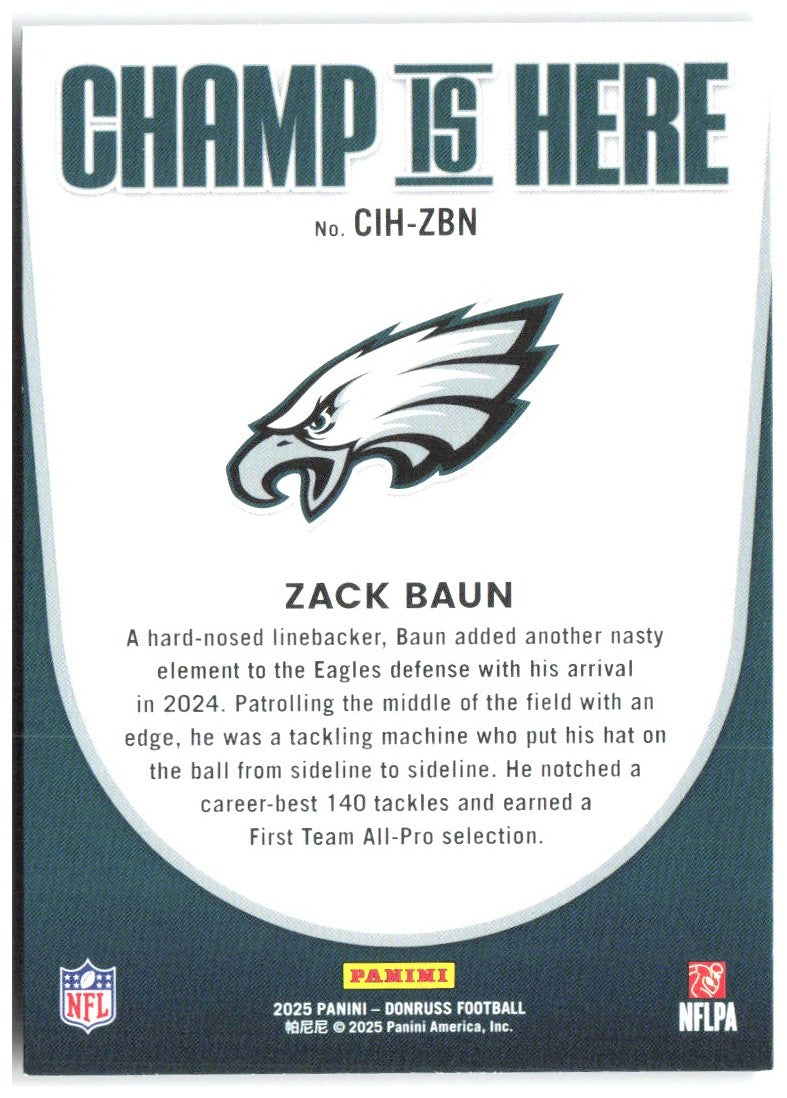 Zack Baun Donruss - Champ is Here CIH-ZBN 2025 Philadelphia Eagles